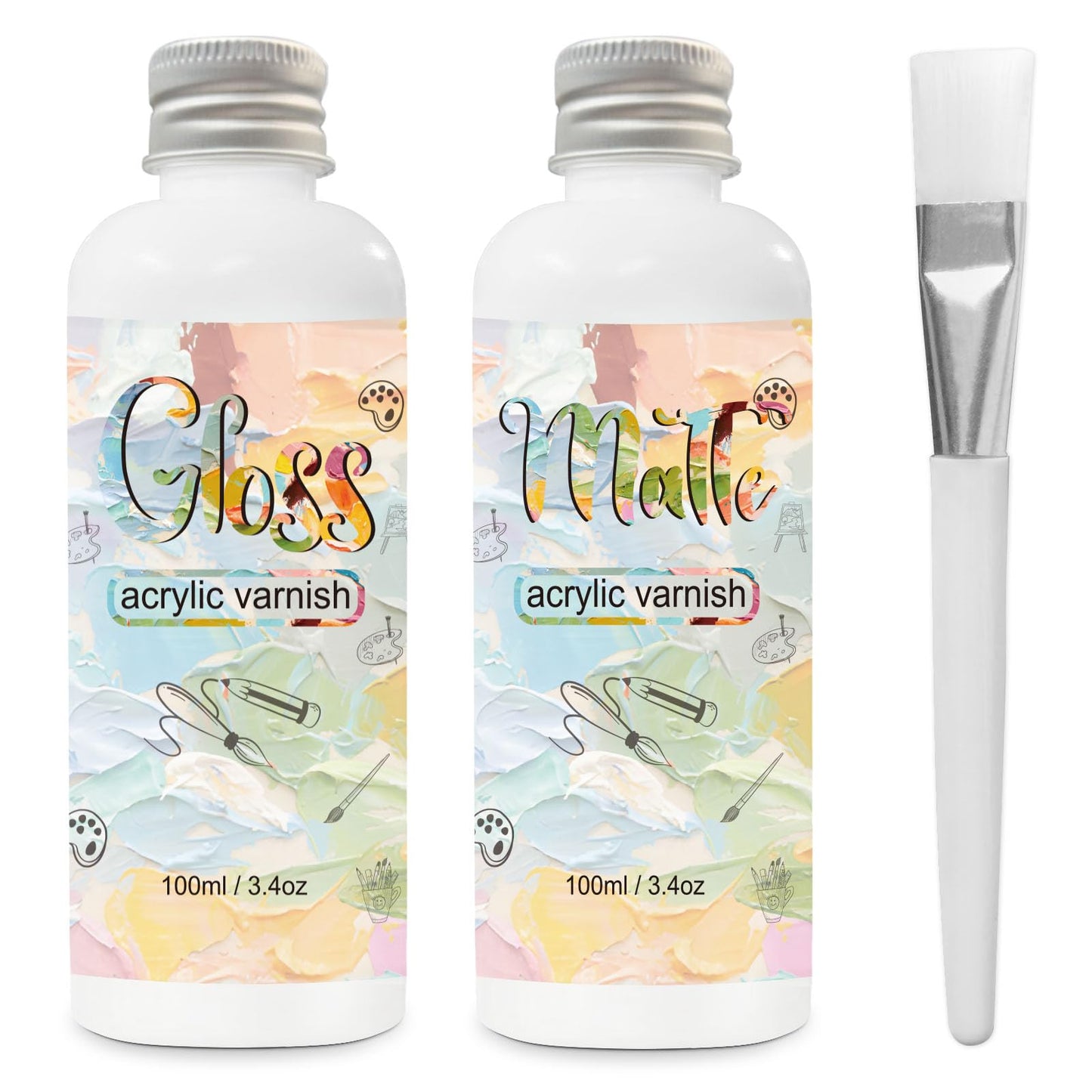 Gloss Varnish for Acrylic Painting, 2 x 100ml Acrylic Varnish, Acrylic Paint Sealer Keeps Paintings from Yellowing, Cracking, and Dust, Maintains Permanent Color( Gloss + Matte )