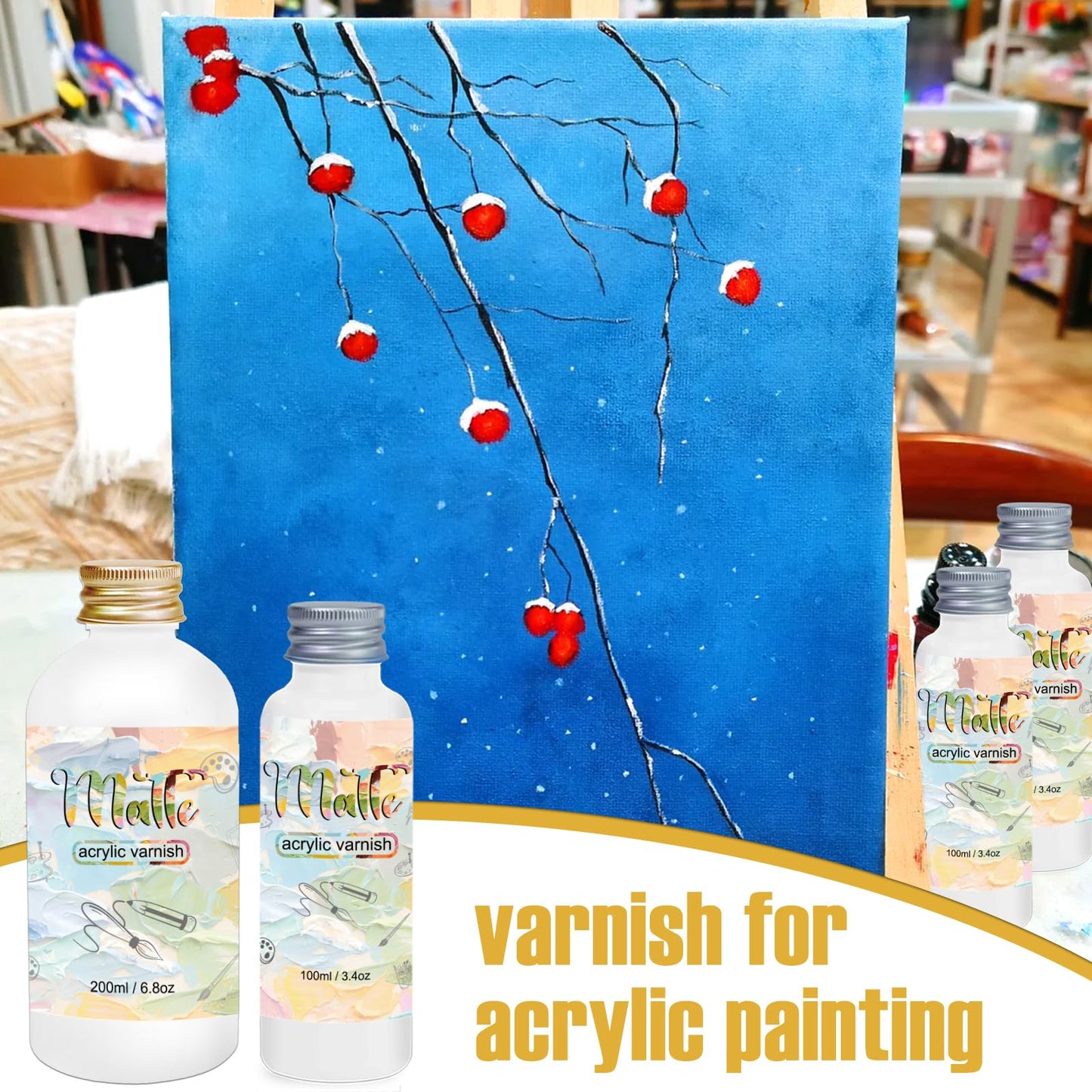 Gloss Varnish for Acrylic Painting, 2 x 100ml Acrylic Varnish, Acrylic Paint Sealer Keeps Paintings from Yellowing, Cracking, and Dust, Maintains Permanent Color( Gloss + Matte )
