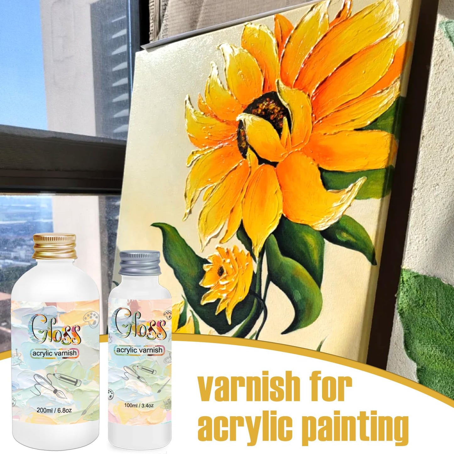 Gloss Varnish for Acrylic Painting, 2 x 100ml Acrylic Varnish, Acrylic Paint Sealer Keeps Paintings from Yellowing, Cracking, and Dust, Maintains Permanent Color( Gloss + Matte )