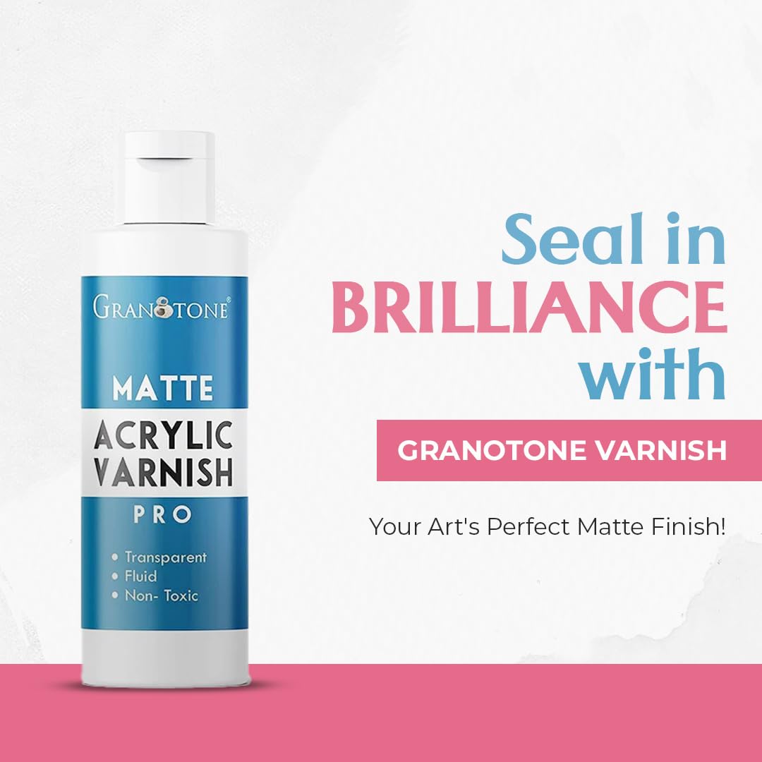GRANOTONE Acrylic Artist's Varnish | Non-Yellowing | Non-Toxic | Anti-Crazing | High Gloss Finish | Suitable for Pro Artists, Hobby Painters & Kids | Made in India | 200 ML