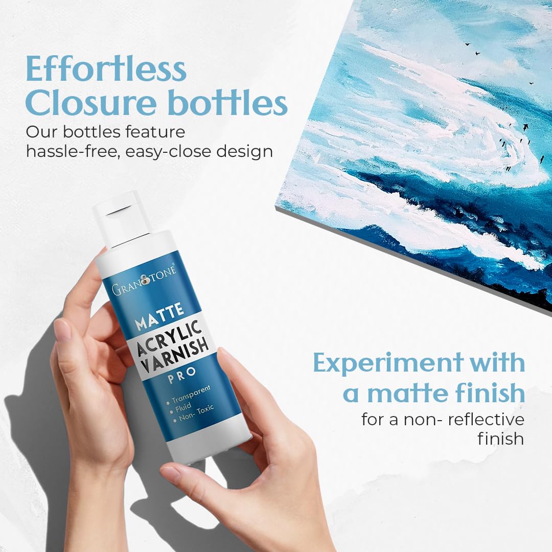 GRANOTONE Acrylic Artist's Varnish | Non-Yellowing | Non-Toxic | Anti-Crazing | High Gloss Finish | Suitable for Pro Artists, Hobby Painters & Kids | Made in India | 200 ML