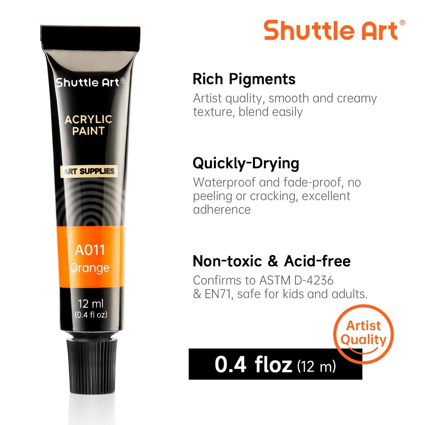 Shuttle Art Acrylic Paint Set, 16 x12ml Tubes Artist Quality Non Toxic Rich Pigments Colors Great for Kids Adults Professional Painting on Canvas Wood Clay Fabric Ceramic Crafts