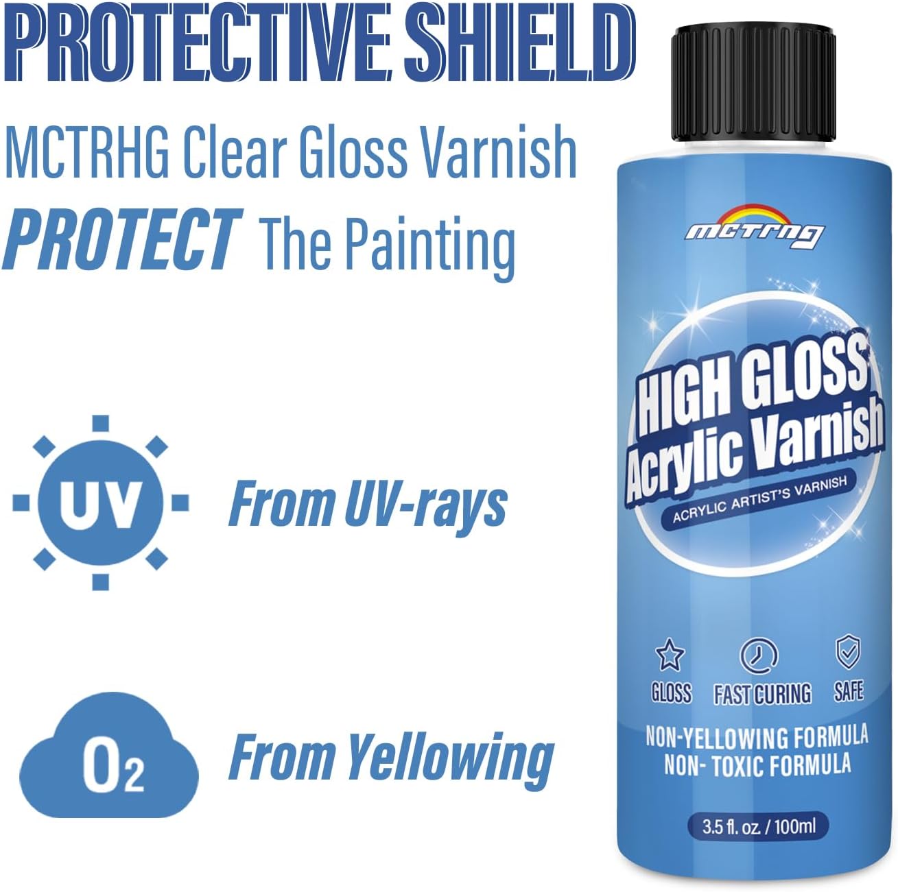 Gloss Varnish for Acrylic Painting, Non-Yellowing, Non-Toxic, Anti-Crazing, High Gloss Finish, for Artwork, Acrylic Paint, Suitable for Pro Artists, Hobby Painter