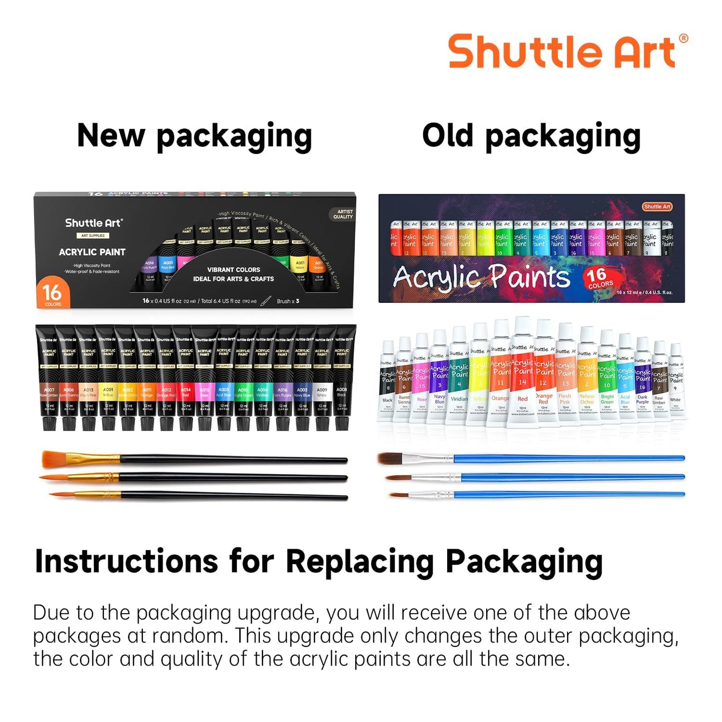 Shuttle Art Acrylic Paint Set, 16 x12ml Tubes Artist Quality Non Toxic Rich Pigments Colors Great for Kids Adults Professional Painting on Canvas Wood Clay Fabric Ceramic Crafts