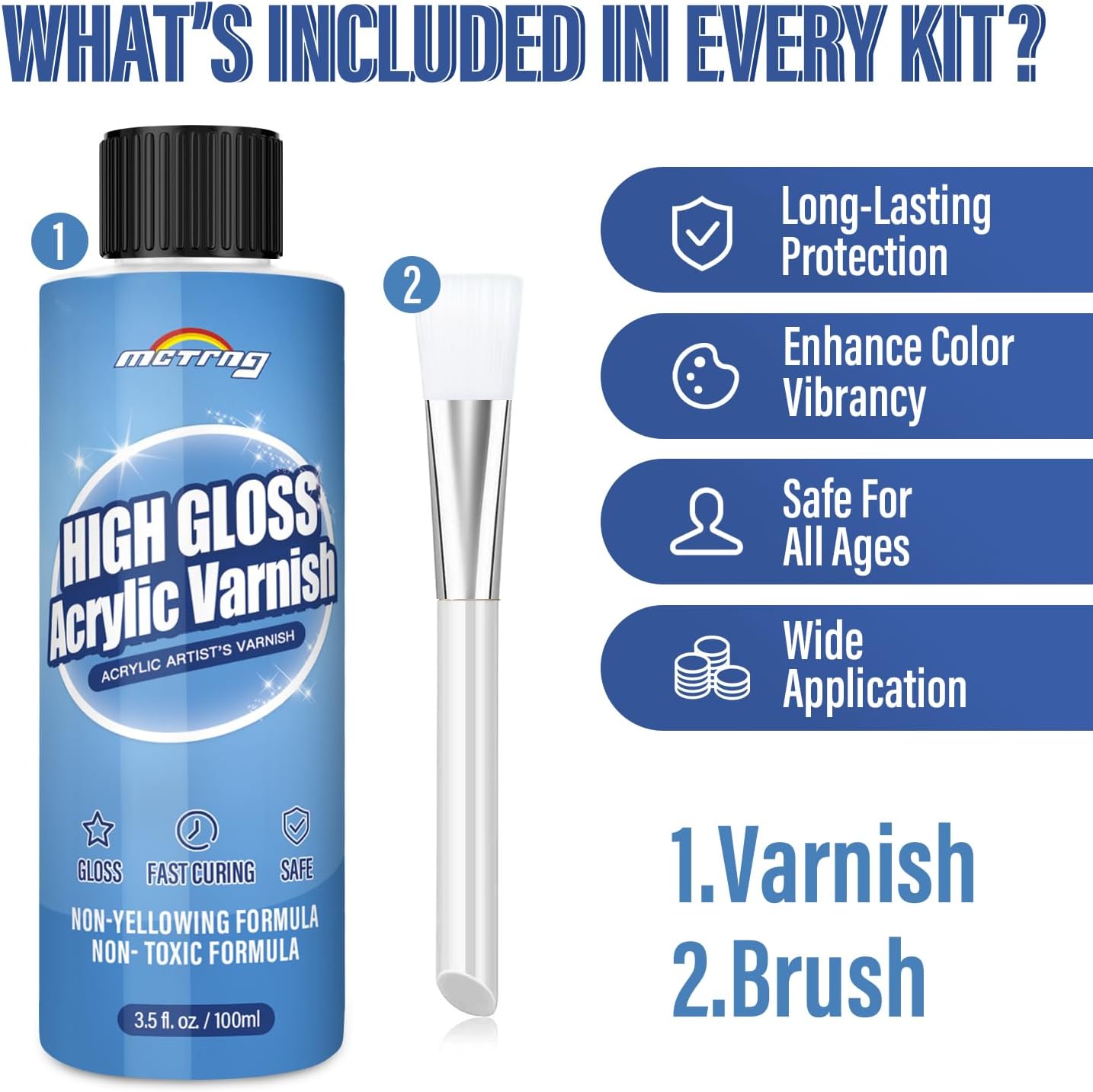 Gloss Varnish for Acrylic Painting, Non-Yellowing, Non-Toxic, Anti-Crazing, High Gloss Finish, for Artwork, Acrylic Paint, Suitable for Pro Artists, Hobby Painter