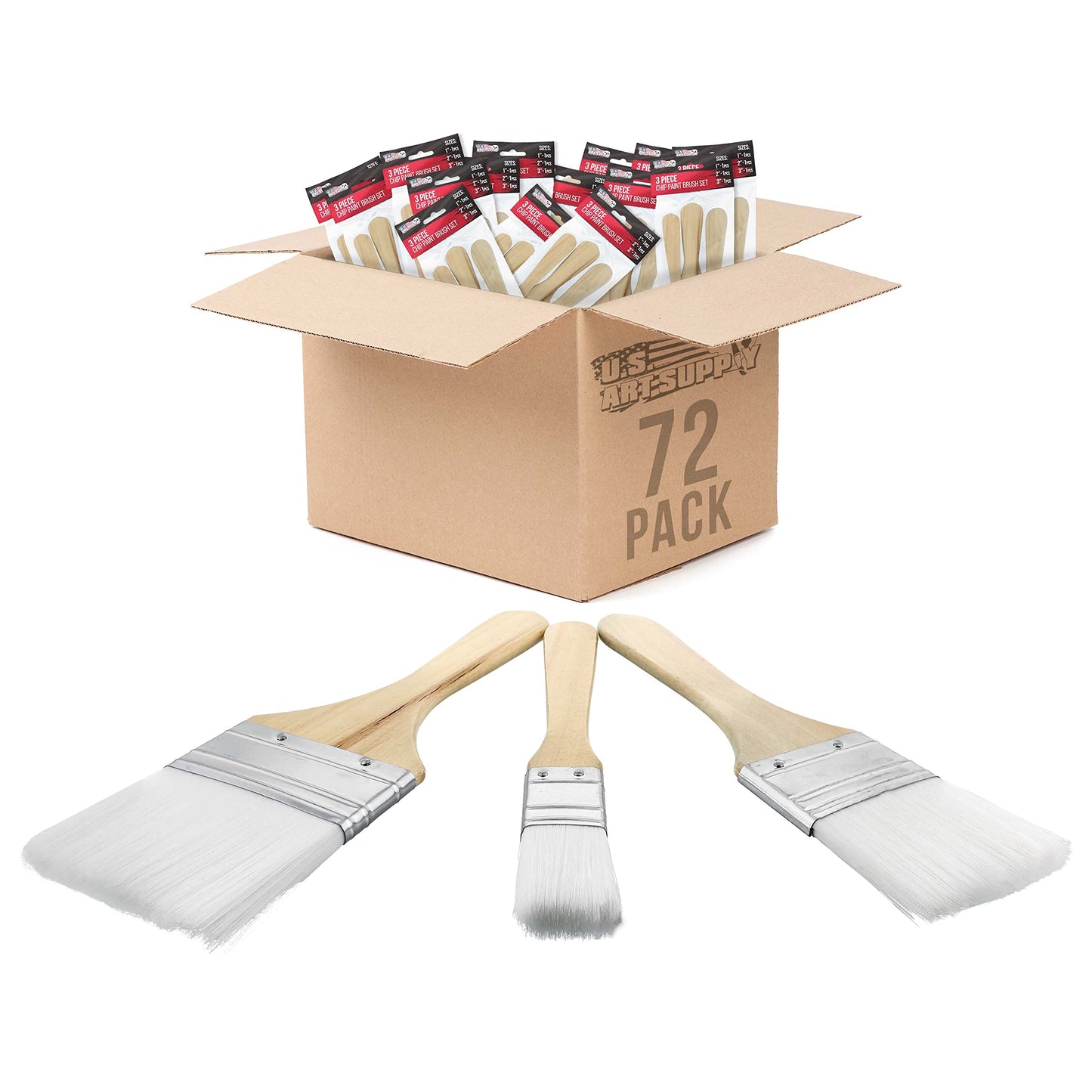 U.S. Art Supply 3 Pack of Variety Size Synthetic Bristle Paint, Chip and Utility Paint Brushes for Paint, Stains, Varnishes, Glues, and Gesso