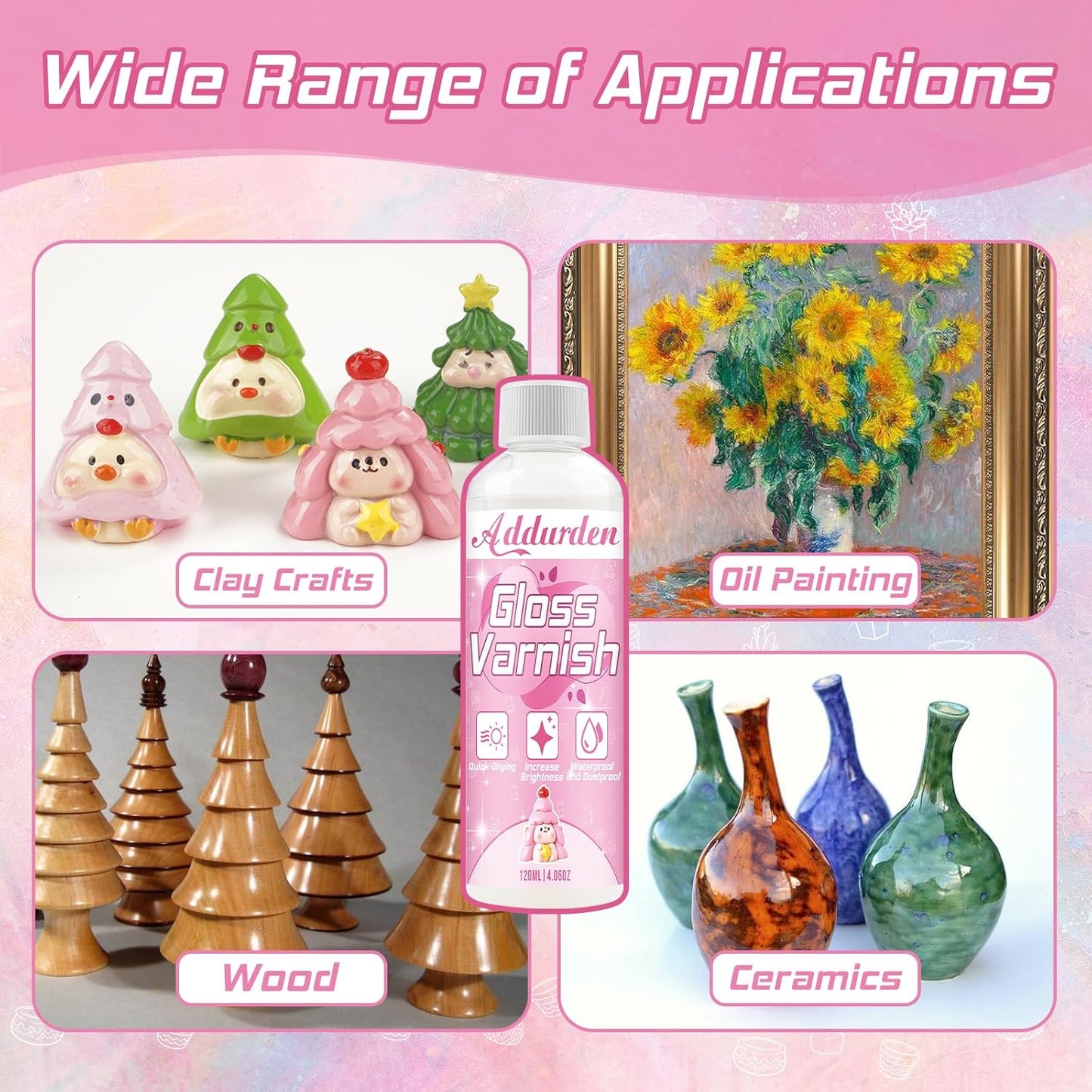 Air Dry Clay Varnish with 2 Brushes, 120 ml Acrylic Varnish, Air Dry Clay Sealant to Prevent Crack and Yellow, Waterproof Clay Glaze for Clay, Ceramic, Plaster, Wood, Glossy Glaze Finish