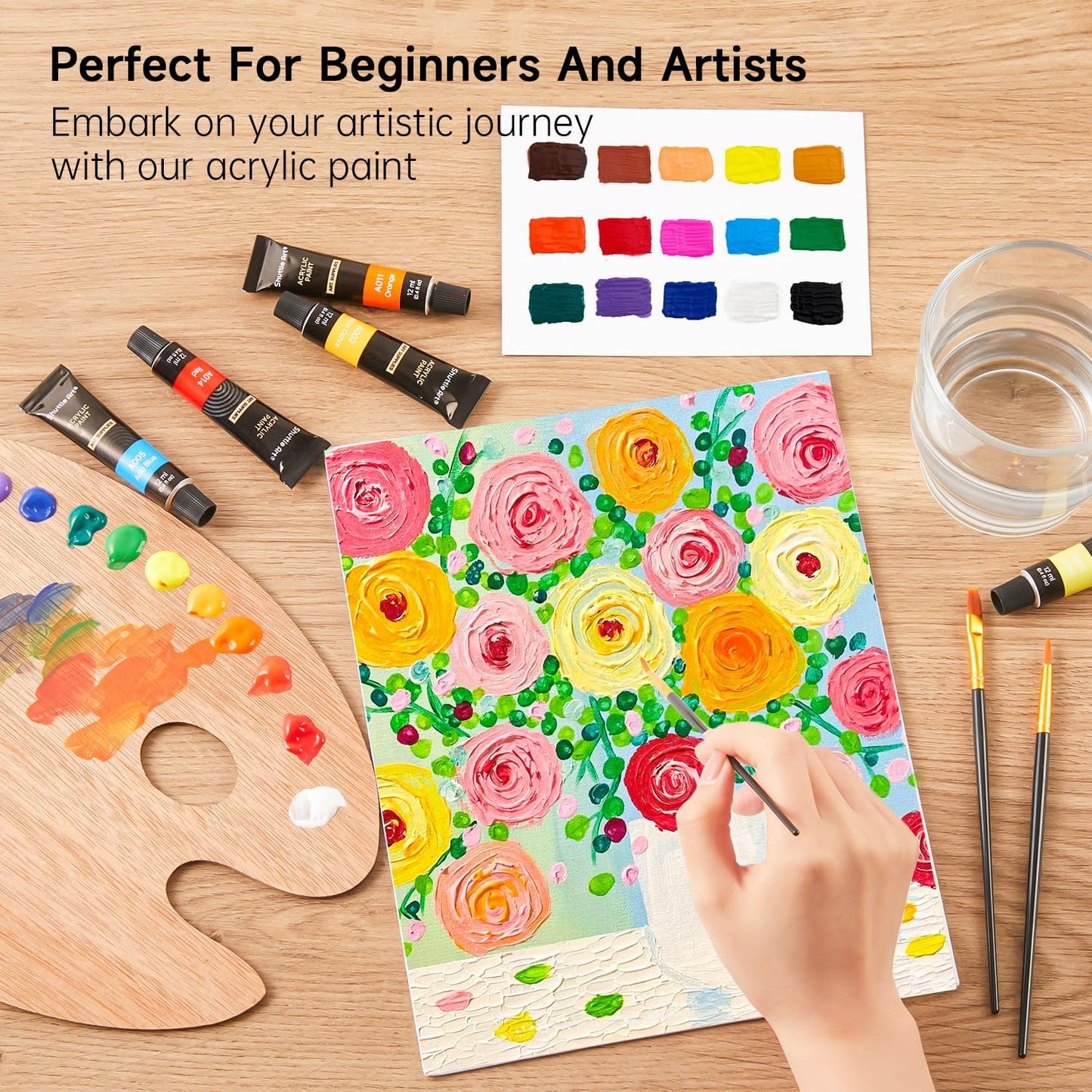 Shuttle Art Acrylic Paint Set, 16 x12ml Tubes Artist Quality Non Toxic Rich Pigments Colors Great for Kids Adults Professional Painting on Canvas Wood Clay Fabric Ceramic Crafts